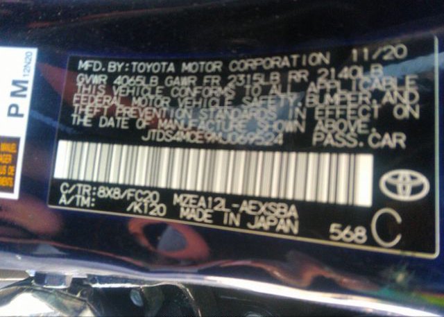 2021 TOYOTA COROLLA(VIN: JTDS4MCE9MJ069524
