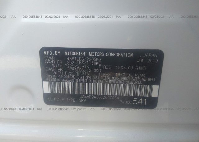JA4AD2A30LZ007084 2020 MITSUBISHI OUTLANDER
