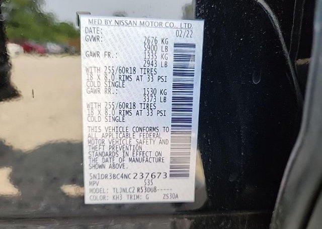 2022 NISSAN PATHFINDER(VIN: 5N1DR3BC4NC237673