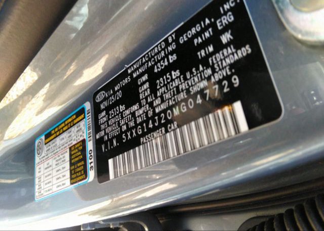 2021 KIA K5(VIN: 5XXG14J20MG047729