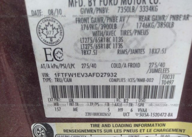 1FTFW1EV3AFD27932 2010 FORD F-150