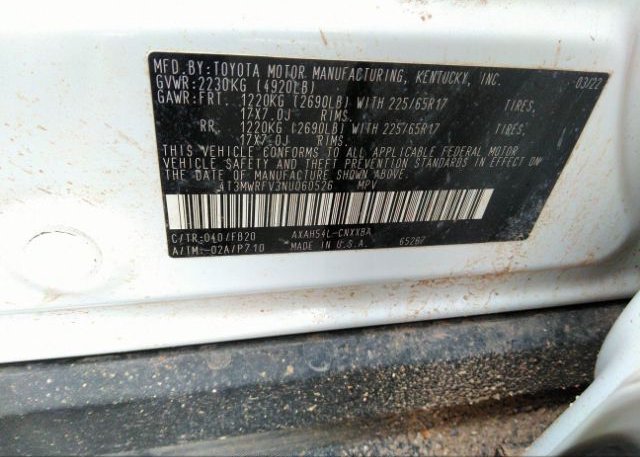 2022 TOYOTA RAV4(VIN: 4T3MWRFV3NU060526