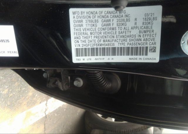 2021 HONDA CIVIC SEDAN(VIN: 2HGFC2F6XMH548535