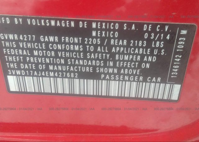 3VWD17AJ4EM427682 2014 VOLKSWAGEN JETTA SEDAN