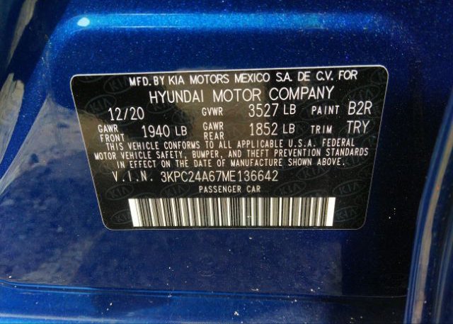 2021 HYUNDAI ACCENT(VIN: 3KPC24A67ME136642