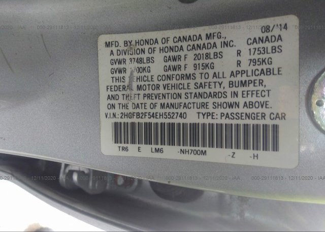 2HGFB2F54EH552740 2014 HONDA CIVIC SEDAN