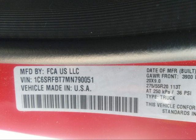 2021 RAM 1500(VIN: 1C6SRFBT7MN790051