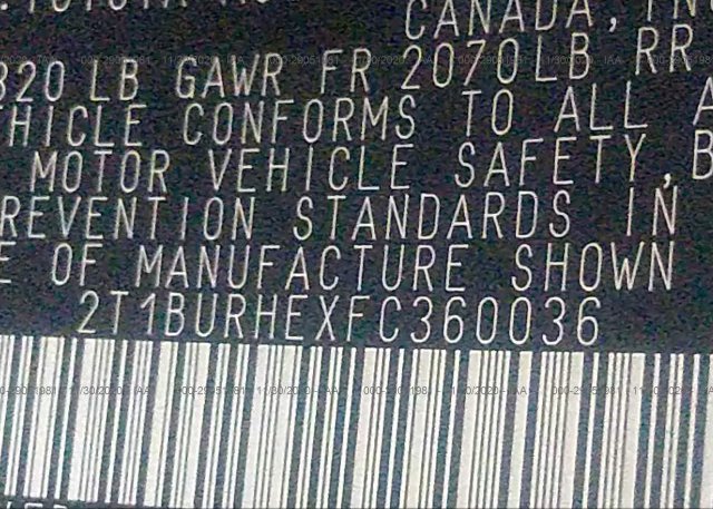 2T1BURHEXFC360036 2015 TOYOTA COROLLA