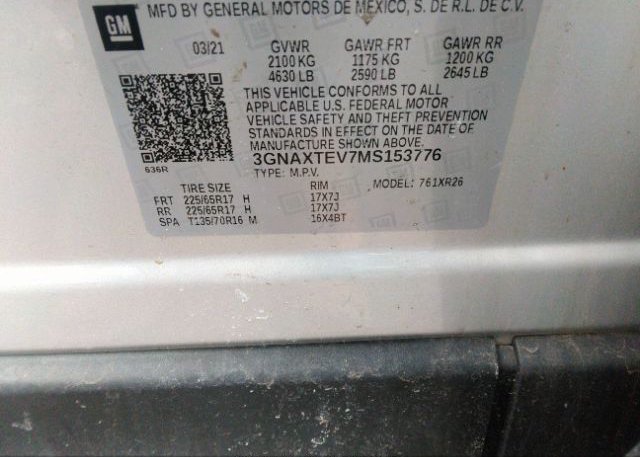 2021 CHEVROLET EQUINOX(VIN: 3GNAXTEV7MS153776