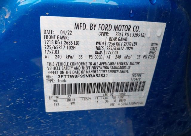 2022 FORD MAVERICK(VIN: 3FTTW8F95NRA52831