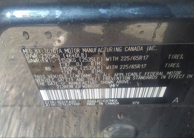 2T3RFREV3FW280290 2015 TOYOTA RAV4