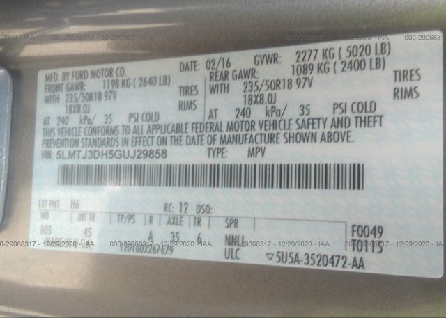 5LMTJ3DH5GUJ29858 2016 LINCOLN MKC