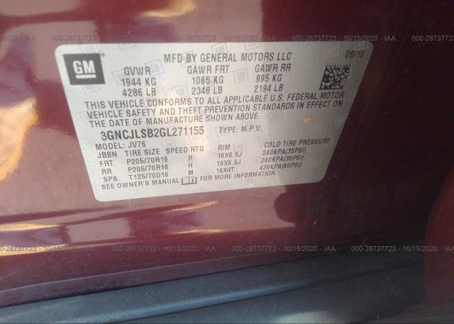 3GNCJLSB2GL271155 2016 CHEVROLET TRAX