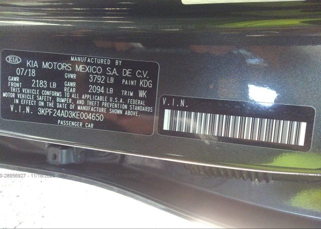 3KPF24AD3KE004650 2019 KIA FORTE