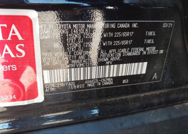 2021 TOYOTA RAV4(VIN: 2T3W1RFV9MC131980