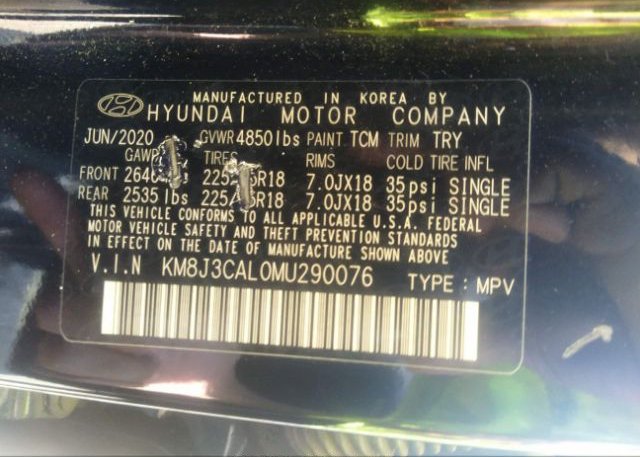 2021 HYUNDAI TUCSON(VIN: KM8J3CAL0MU290076
