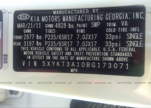 5XYKT3A10BG173071 2011 KIA SORENTO