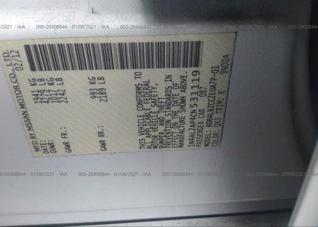 1N4AL2AP4CN531119 2012 NISSAN ALTIMA