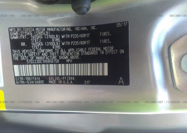5TDZZ3DC1HS856158 2017 TOYOTA SIENNA