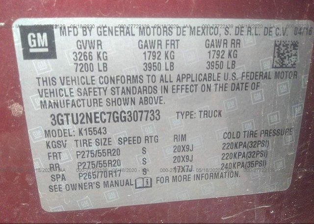 3GTU2NEC7GG307733 2016 GMC SIERRA 1500