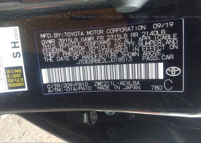 JTDEBRBE2LJ018513 2020 TOYOTA COROLLA