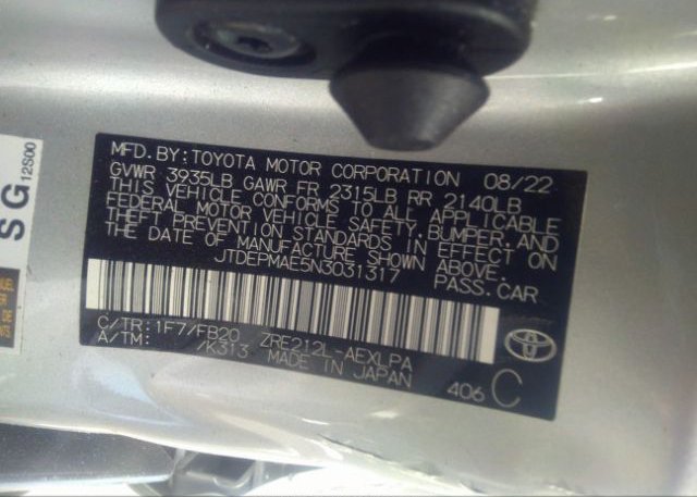 2022 TOYOTA COROLLA(VIN: JTDEPMAE5N3031317
