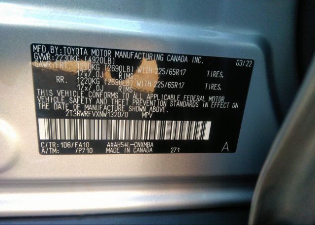 2022 TOYOTA RAV4(VIN: 2T3RWRFVXNW132070