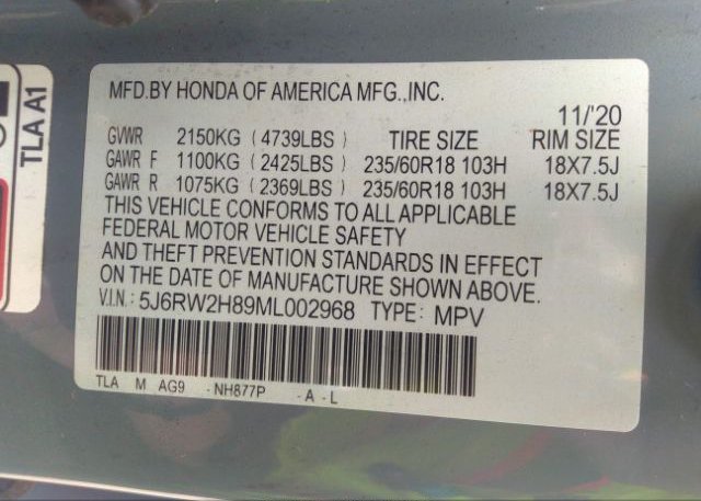 2021 HONDA CR-V(VIN: 5J6RW2H89ML002968