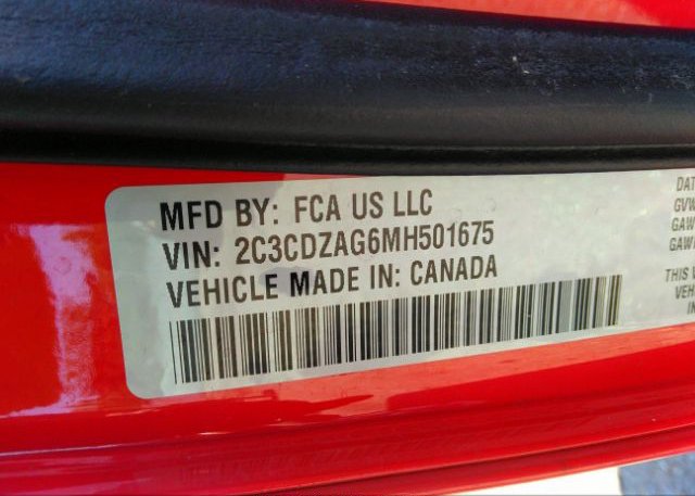 2021 DODGE CHALLENGER(VIN: 2C3CDZAG6MH501675