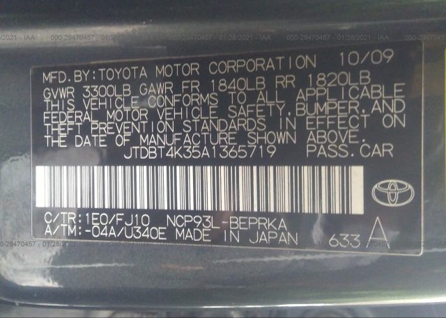 JTDBT4K35A1365719 2010 TOYOTA YARIS