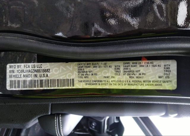 2022 JEEP GRAND CHEROKEE(VIN: 1C4RJHAG3N8615682