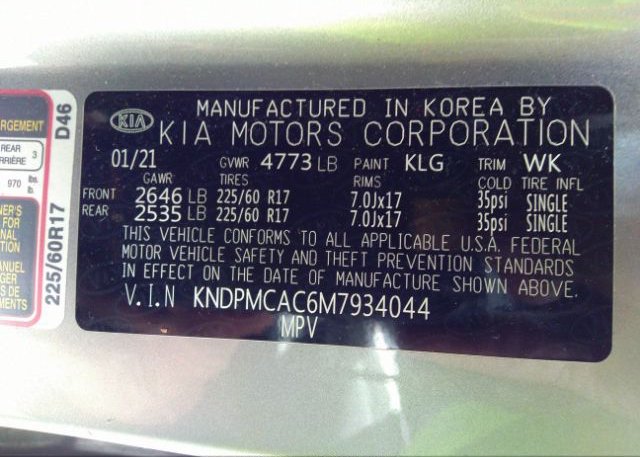 2021 KIA SPORTAGE(VIN: KNDPMCAC6M7934044