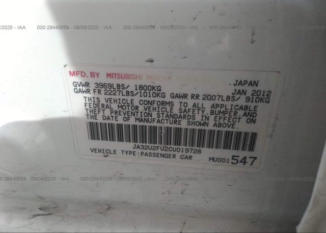 JA32U2FU2CU019728 2012 MITSUBISHI LANCER