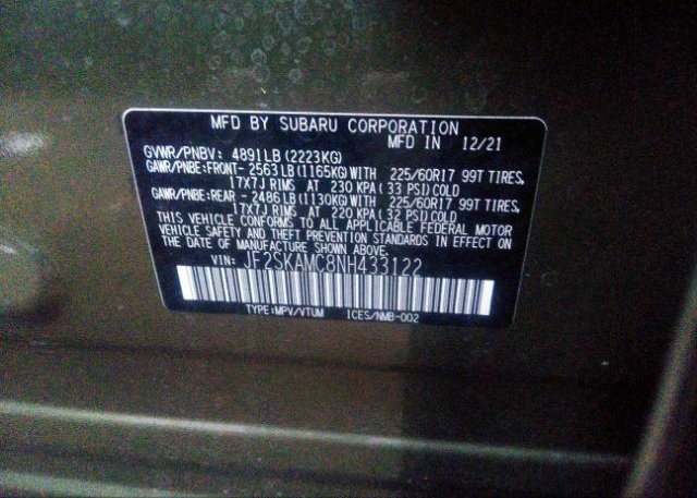 2022 SUBARU FORESTER(VIN: JF2SKAMC8NH433122