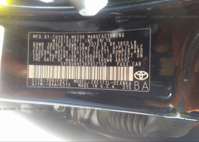 5YFBURHE3KP857102 2019 TOYOTA COROLLA