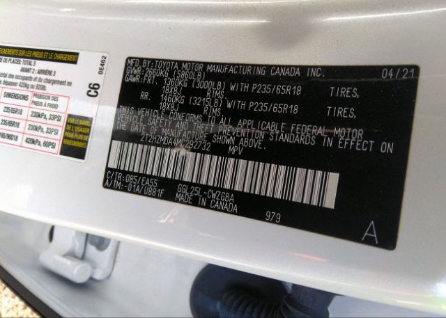 2021 LEXUS RX(VIN: 2T2HZMDA4MC292732