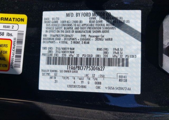 2023 FORD MUSTANG(VIN: 1FA6P8CF7P5304627