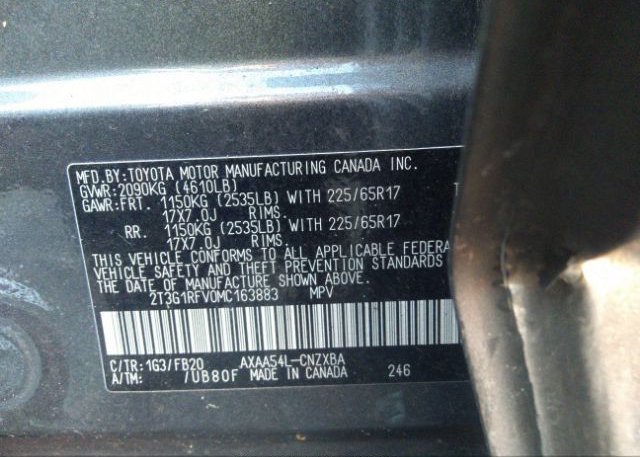 2021 TOYOTA RAV4(VIN: 2T3G1RFV0MC163883