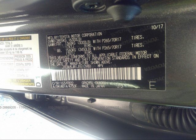 JTEBU5JR1J5510980 2018 TOYOTA 4RUNNER