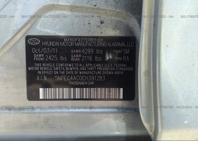 5NPEC4AC0CH391283 2012 Hyundai SONATA