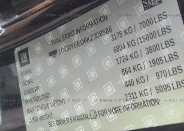 1GCRYEED6KZ308586 2019 CHEVROLET SILVERADO 1500