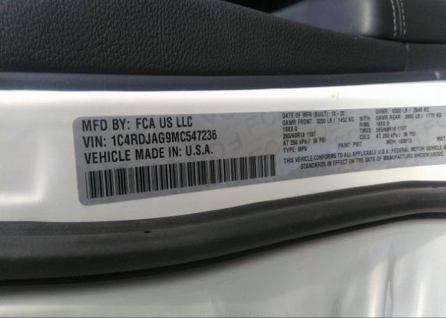 2021 DODGE DURANGO(VIN: 1C4RDJAG9MC547236