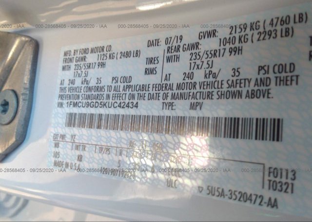 1FMCU9GD5KUC42434 2019 FORD ESCAPE