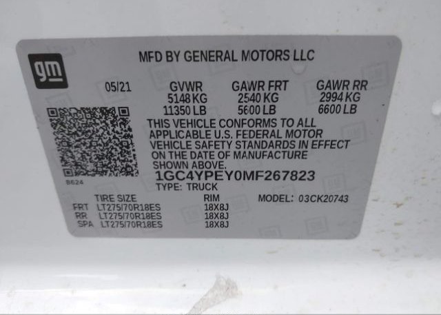 2021 CHEVROLET SILVERADO 2500HD(VIN: 1GC4YPEY0MF267823
