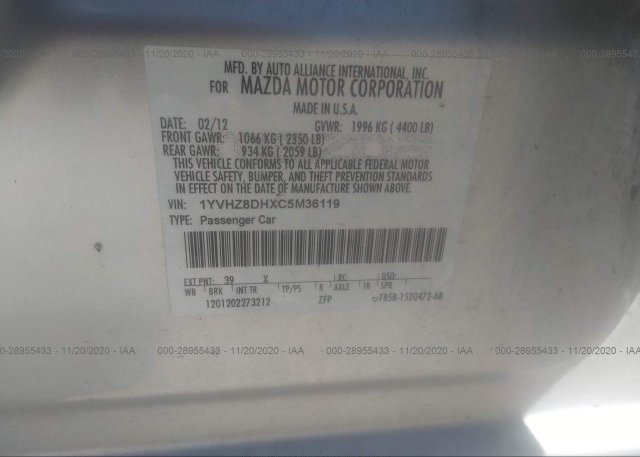 1YVHZ8DHXC5M36119 2012 MAZDA MAZDA6