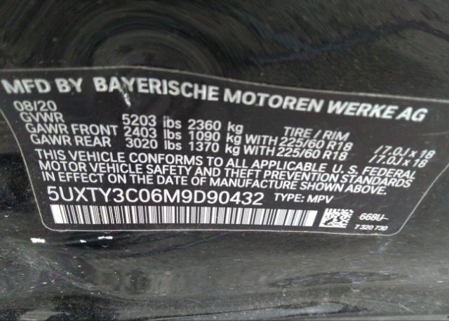 2021 BMW X3(VIN: 5UXTY3C06M9D90432