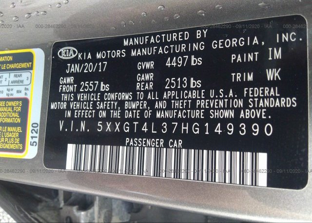 5XXGT4L37HG149390 2017 KIA OPTIMA