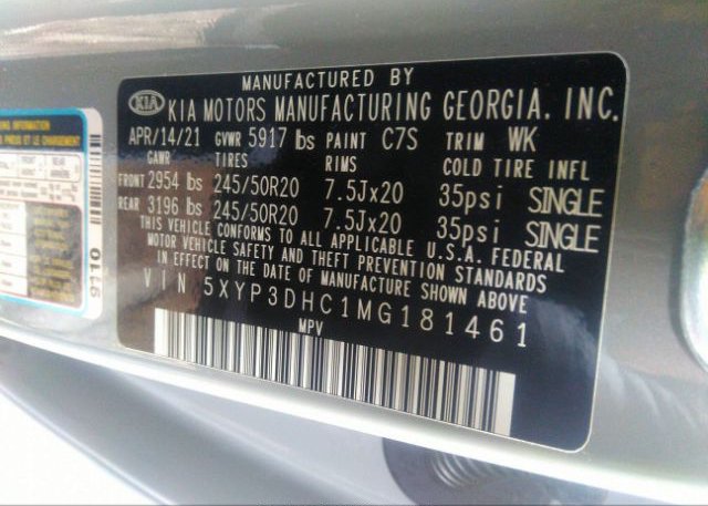 2021 KIA TELLURIDE(VIN: 5XYP3DHC1MG181461