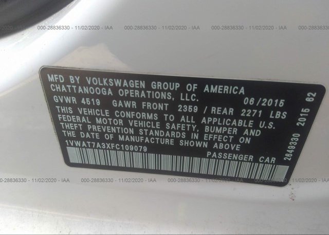 1VWAT7A3XFC109079 2015 VOLKSWAGEN PASSAT