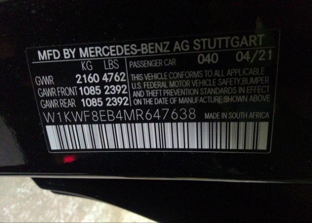2021 MERCEDES-BENZ C-CLASS(VIN: W1KWF8EB4MR647638